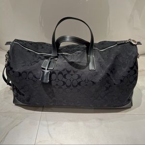 Coach Black Signature Canvas and Leather Weekend Duffel